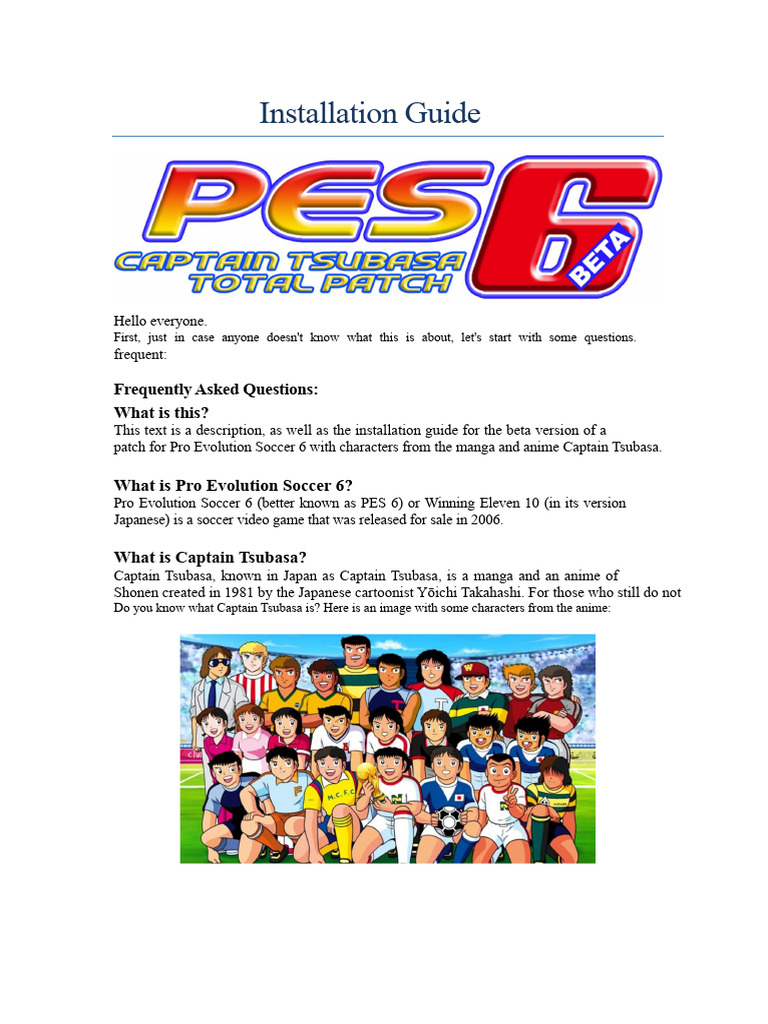 Installation Guide PES 6 Captain Tsubasa Total Patch | PDF