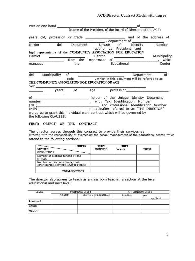 ACE Director Contract Model Template | PDF | Life Insurance | Salary