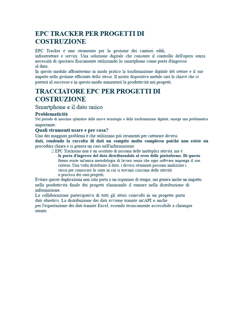 Epc Tracker Per Progetti Di Costruzione | PDF