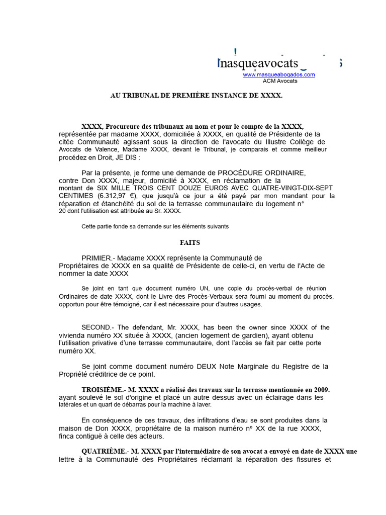 Demande de réparation terrasse communautaire | PDF | Justice | Crime et ...