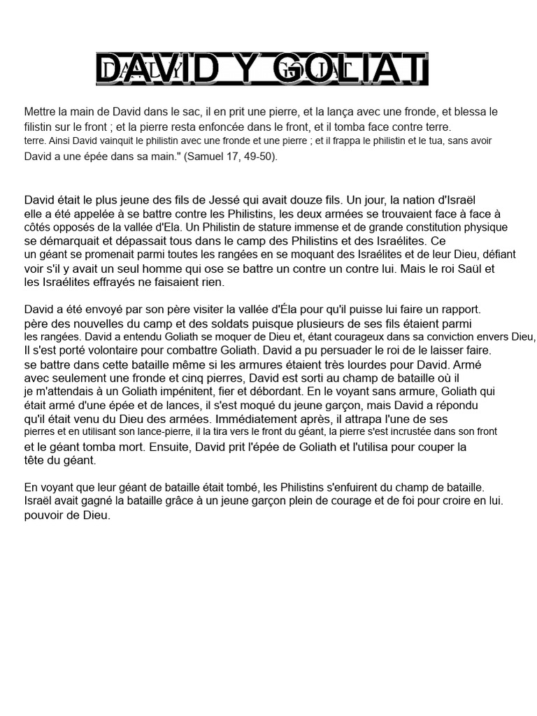 David Et Goliath | PDF | Goliath (Bible) | David