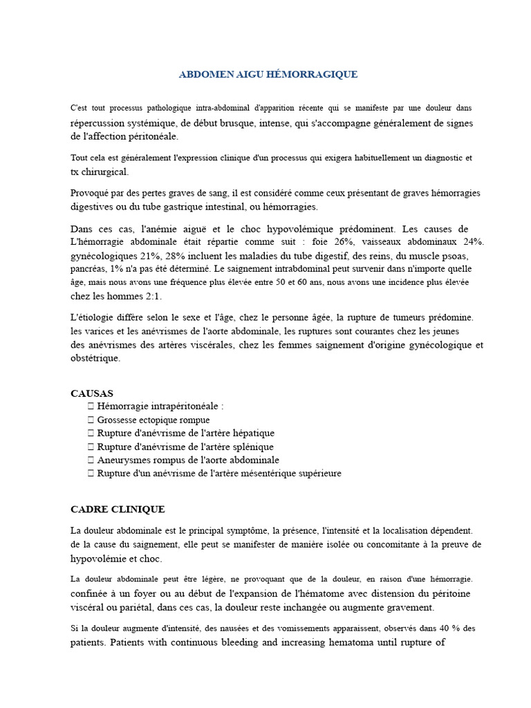 Comprendre l'abdomen aigu hémorragique | PDF | Saignement | Péritoine