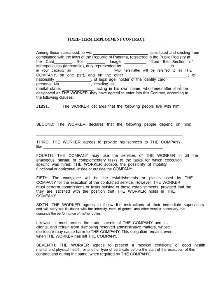 Fixed-Term Employment Contract Template | PDF | Employment | Working Time