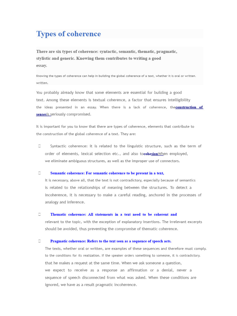 Understanding Types of Coherence | PDF | Semantics | Word