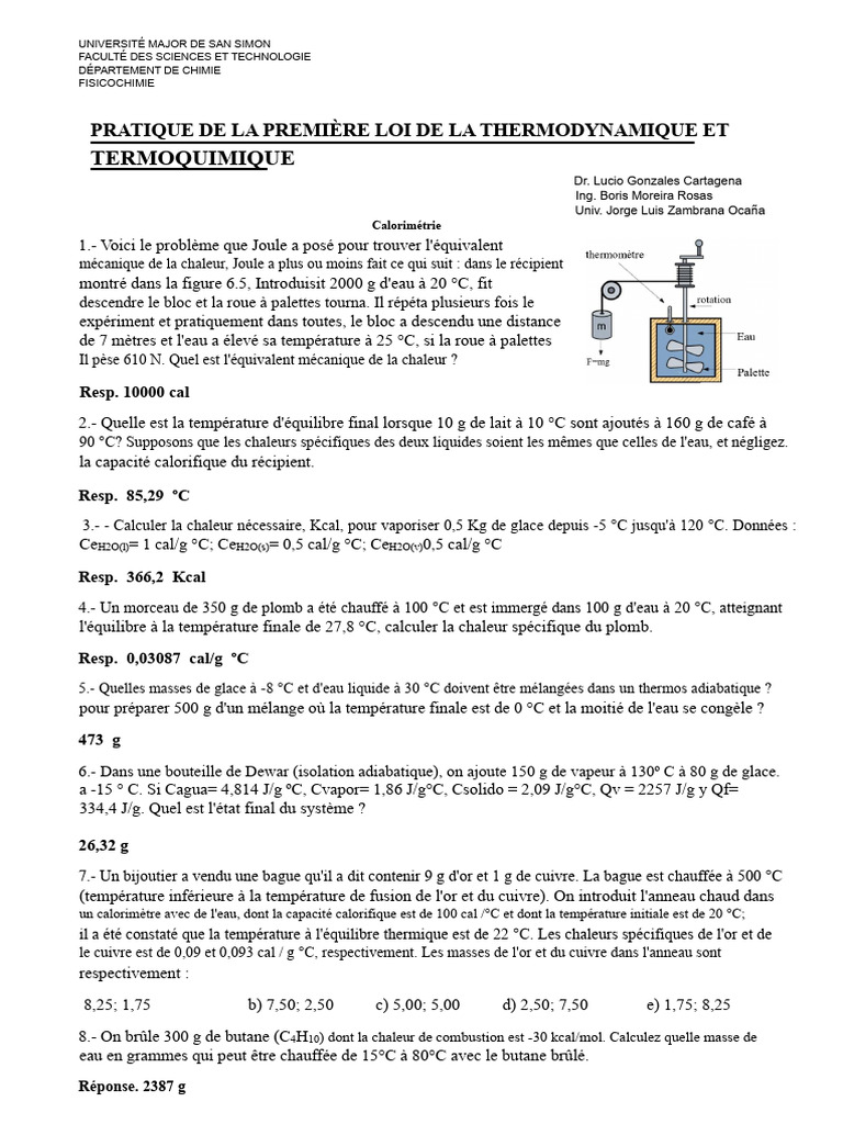 Pratique de thermodynamique et calorimétrie | PDF | Chaleur | Enthalpie