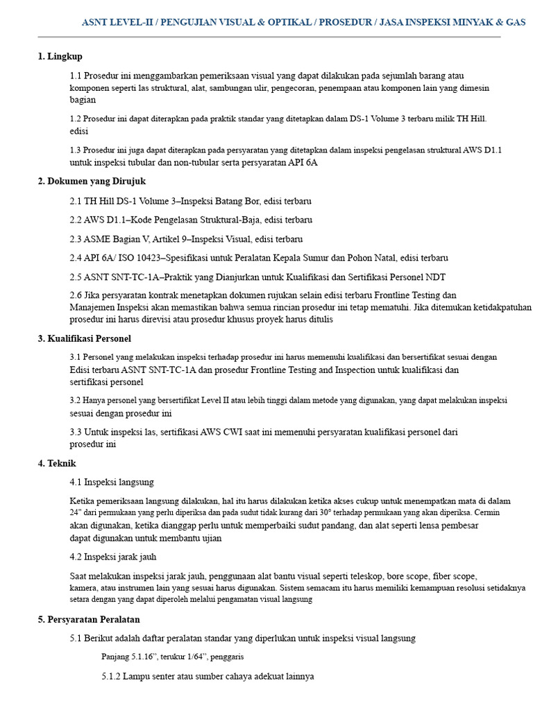 Prosedur Inspeksi Visual ASNT Level II | PDF