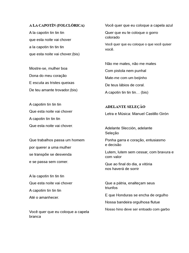 Letras de Músicas Folclóricas Hondurenhas | PDF | Amor | Honduras