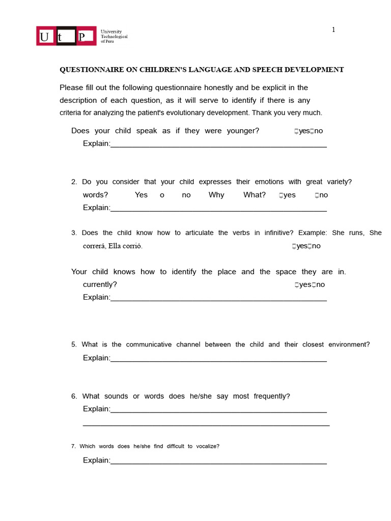 Children's Language Development Survey | PDF | Speech | Word