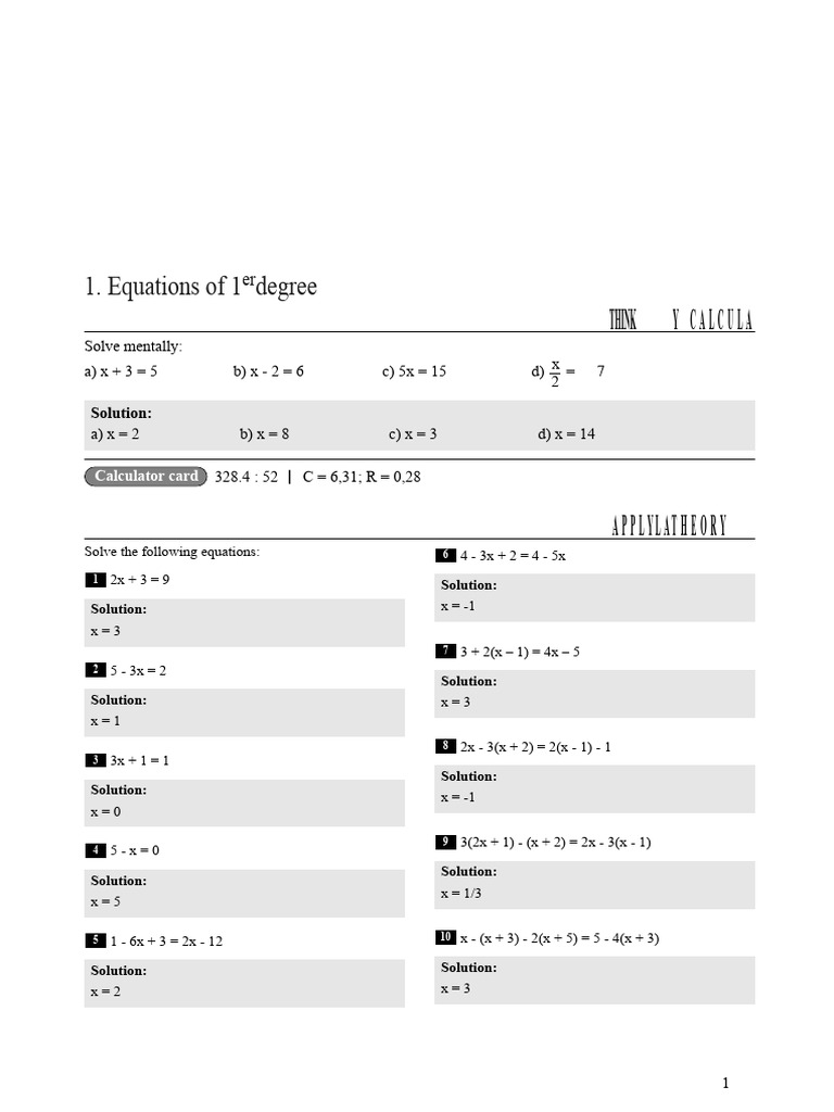 Mathematics Resolved (Solutions) Equations 1st and 2nd Degree - 2nd ESO ...