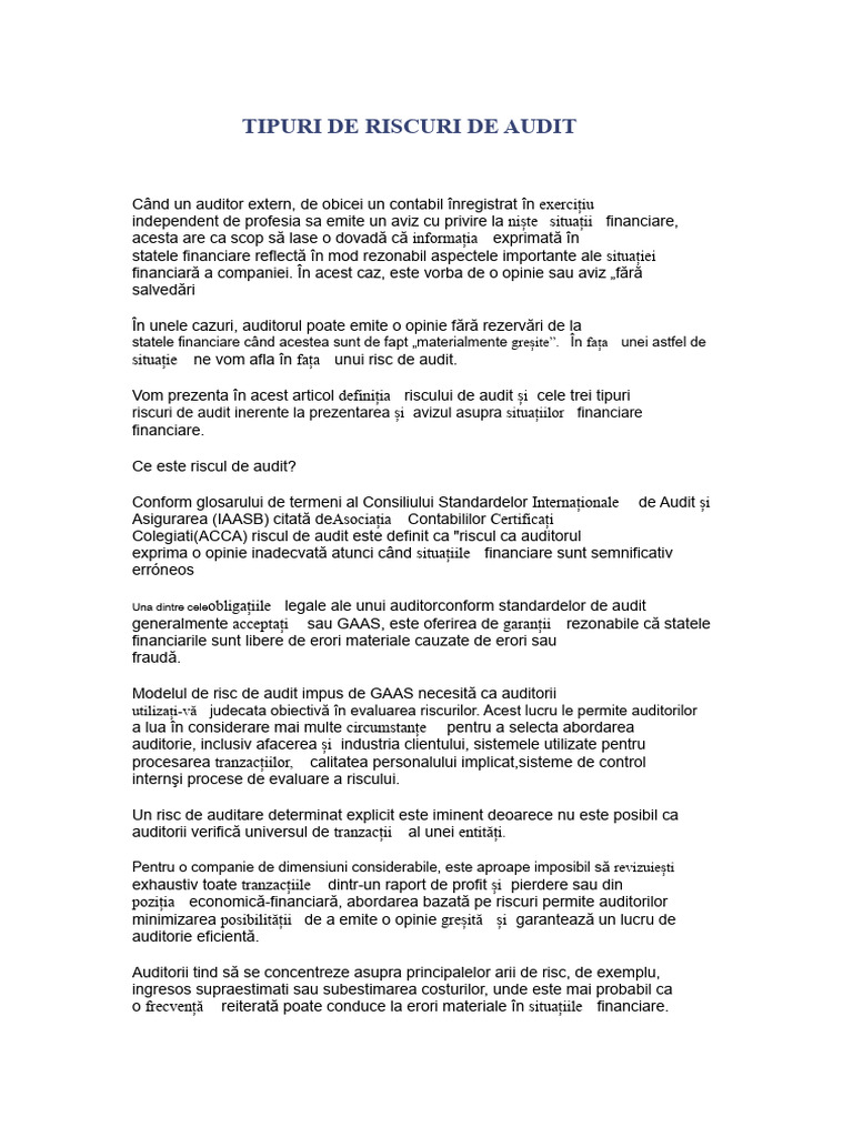 Tipuri de Riscuri de Audit | PDF