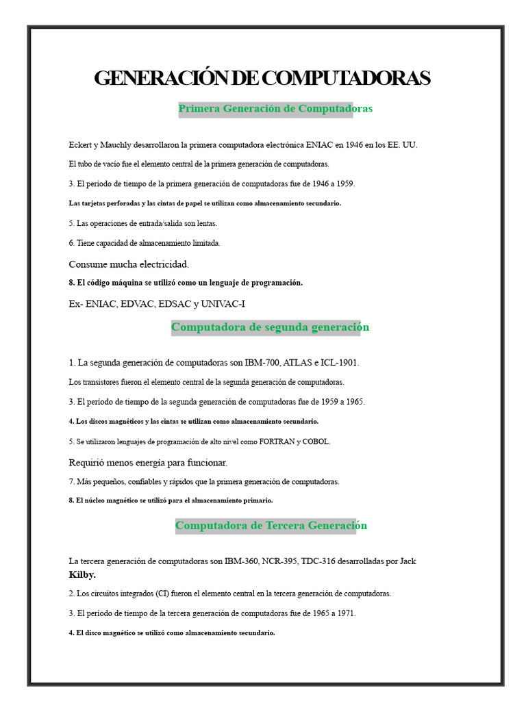 Evolución de las Generaciones de Computadoras | PDF | Tecnología de ...
