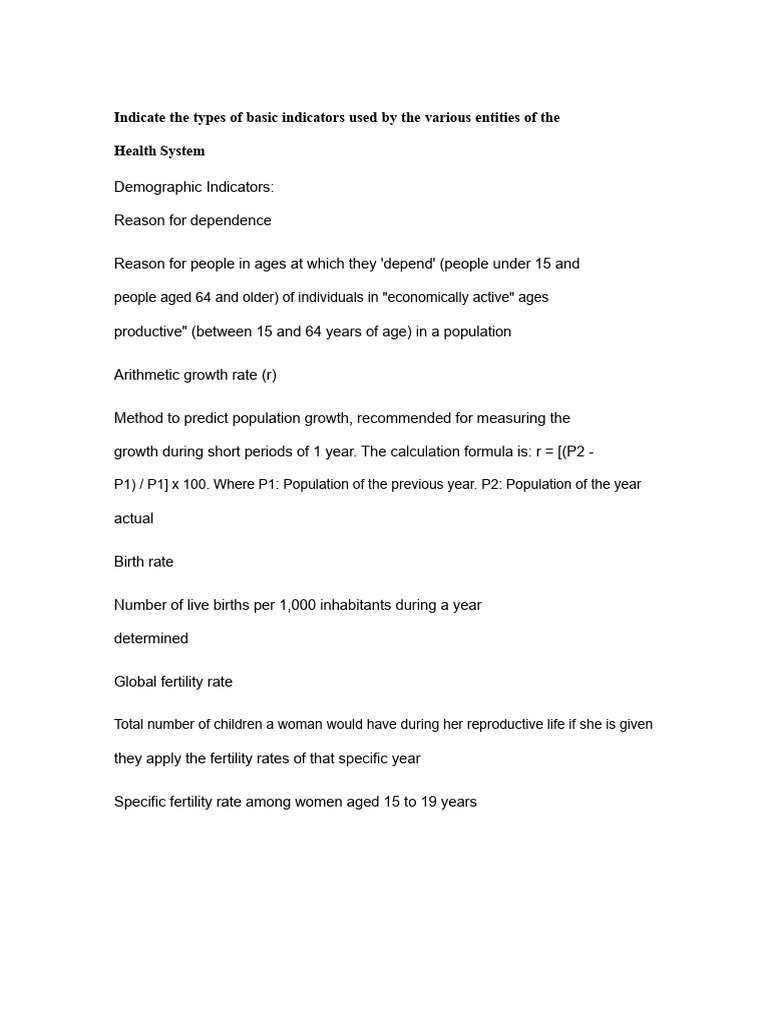 Indicate The Types of Basic Indicators Used by The Various Entities of ...