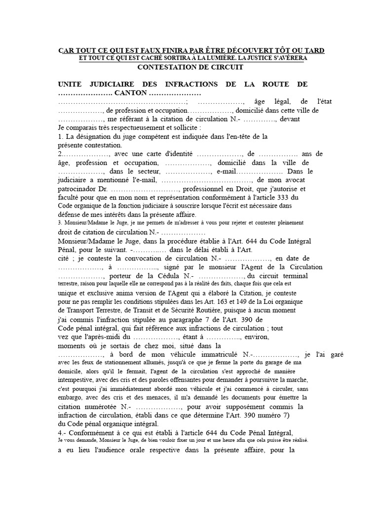 Contestation de contravention routière | PDF | Convention européenne ...