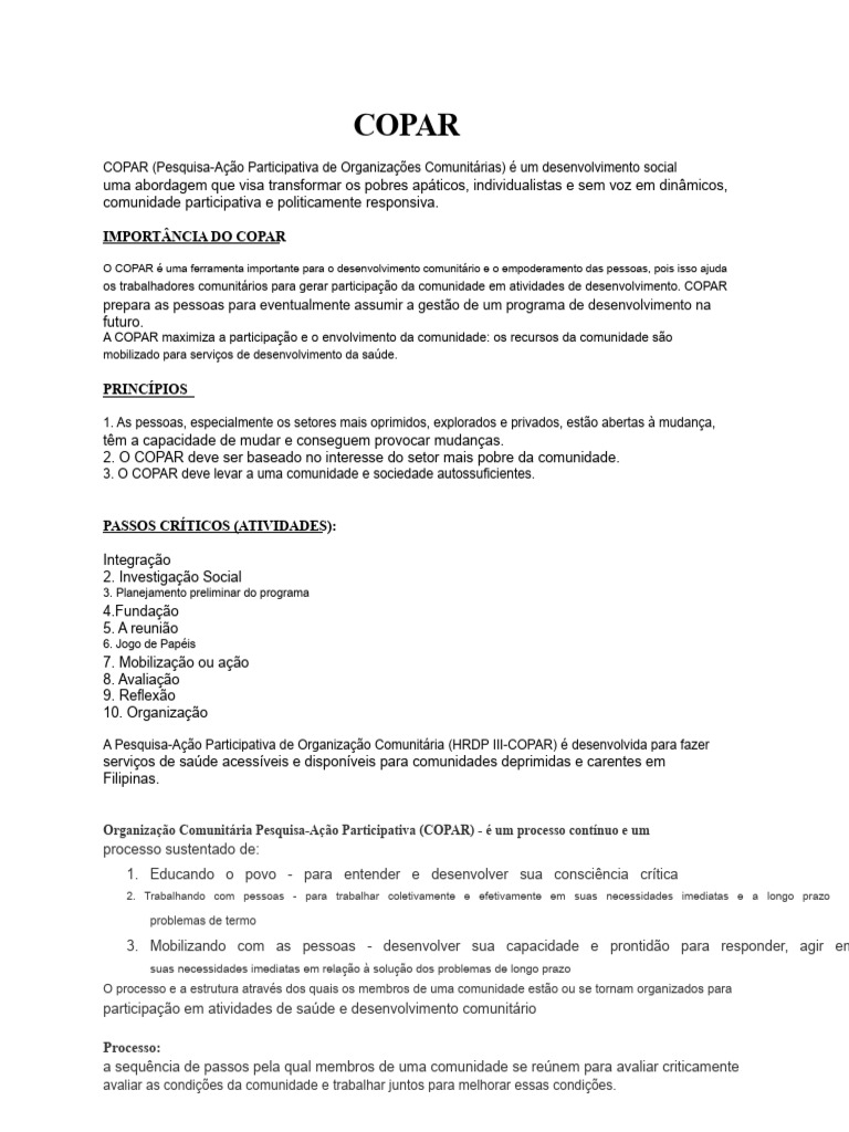 COPAR: Empoderamento Comunitário e Saúde | PDF | Sociedade