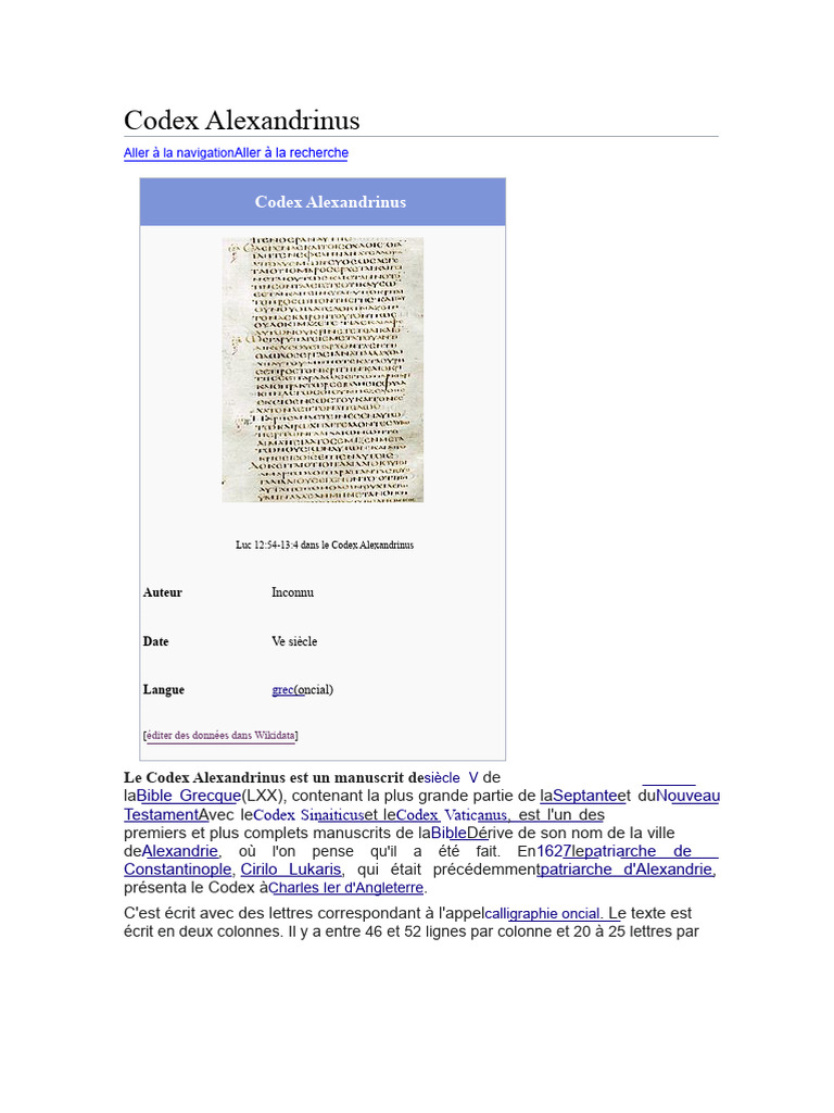 Codex Alexandrinus : Manuscrit Biblique | PDF | Manuscrit | Textes ...