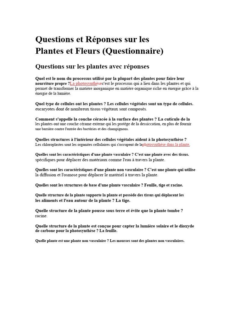 Questions et Réponses sur les Plantes | PDF | Plantes | Fleurs