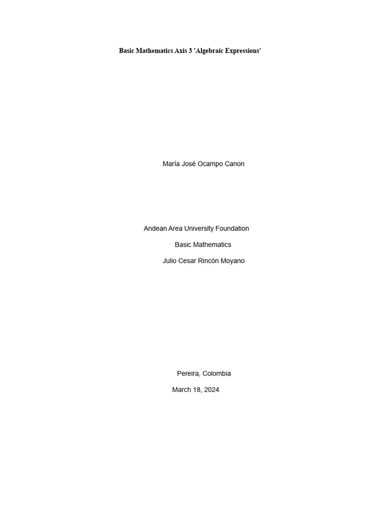 Basic Mathematics Axis 3 - Algebraic Expressions. | PDF | Mathematics ...