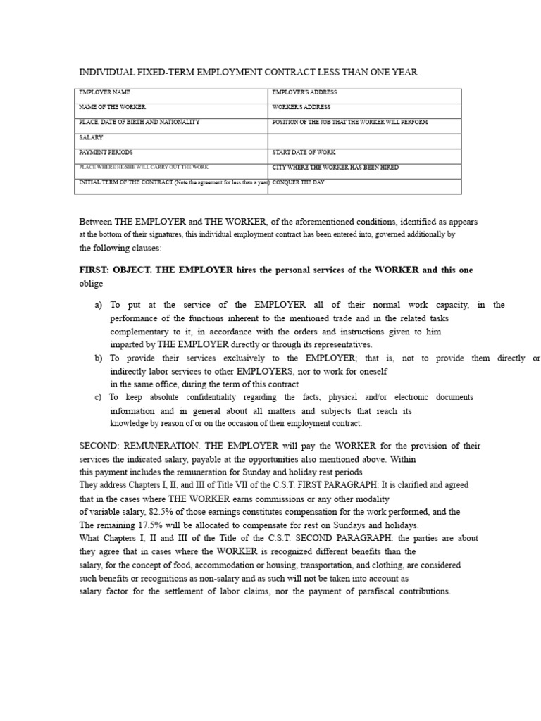 Fixed-Term Employment Contract Template | PDF | Employment | Salary