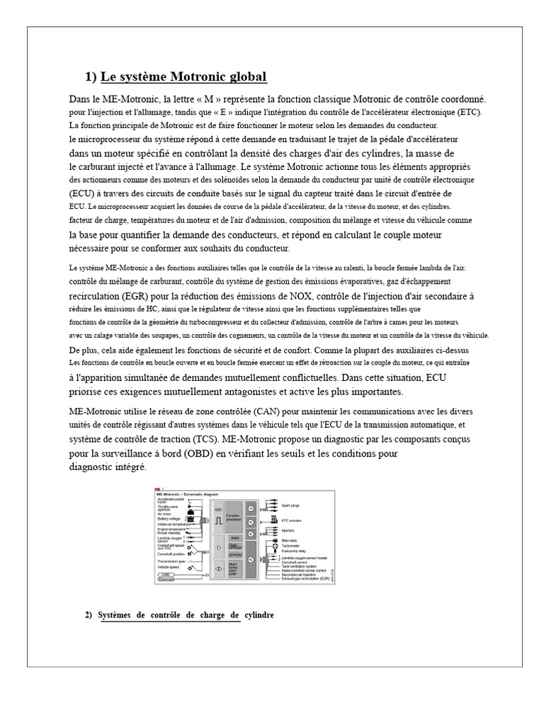 Système ME-Motronic : Contrôle moteur avancé | PDF | Injection (moteur ...