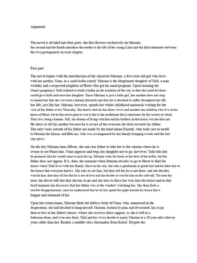 Summary of The Work 'A Thousand Splendid Suns' | PDF
