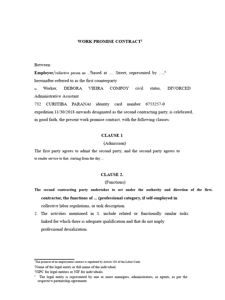 Work Promise Contract Template | PDF | Employment | Labour Law