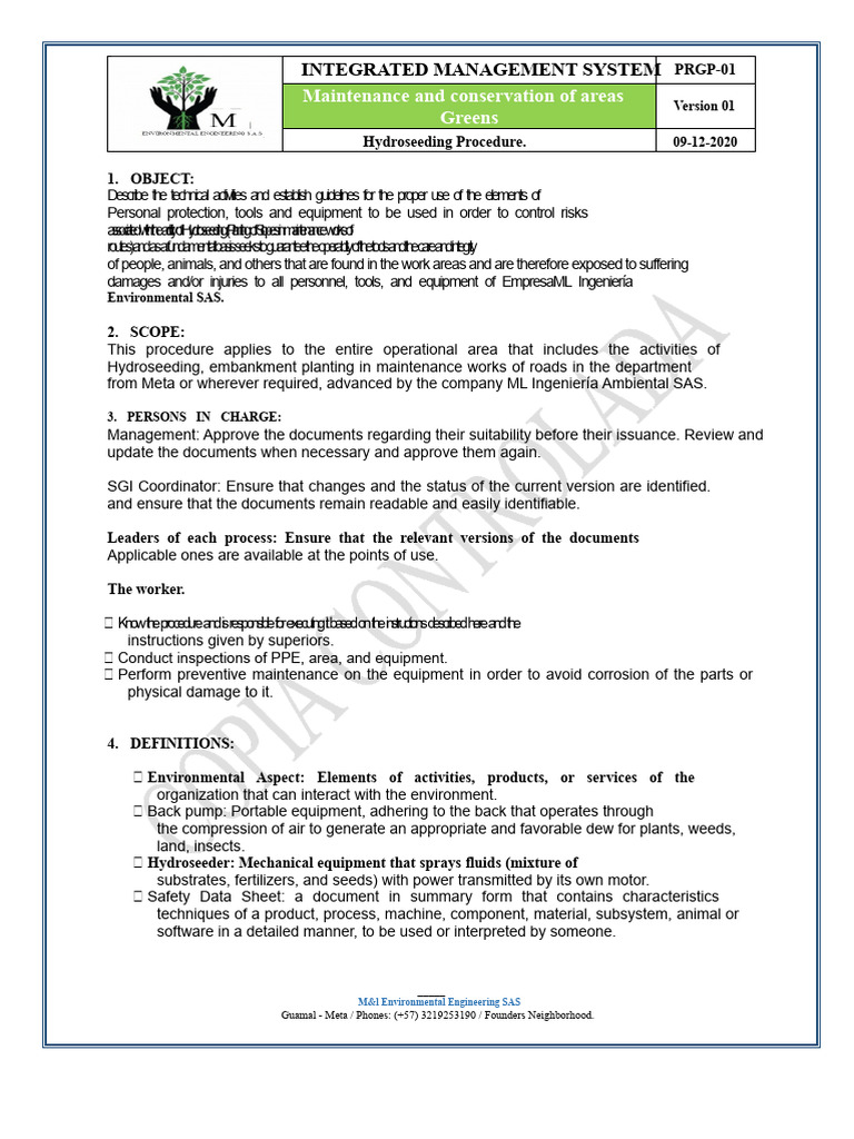 Hydroseeding Procedure Guidelines | PDF | Soil | Fertilizer