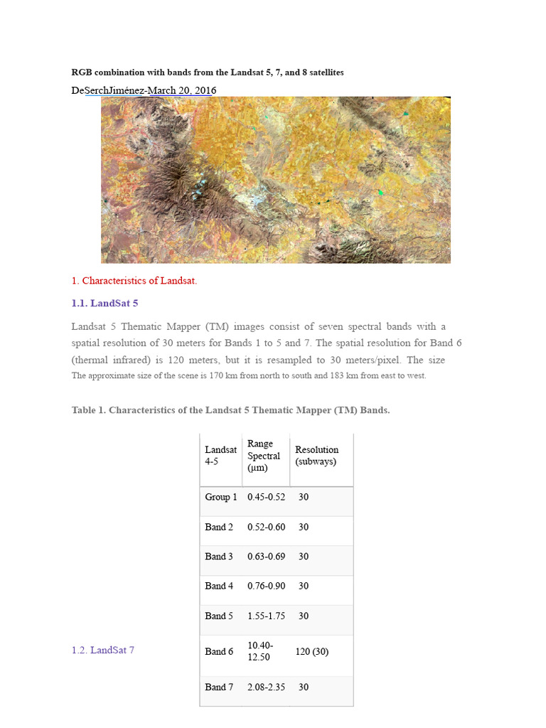 RGB Band Combinations in Landsat Data | PDF | Image Resolution