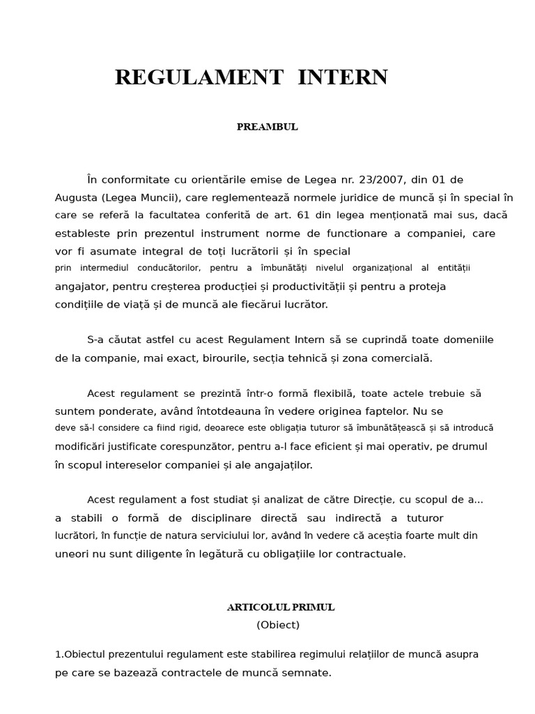 Regulament Intern Pentru Diverse Companii | PDF