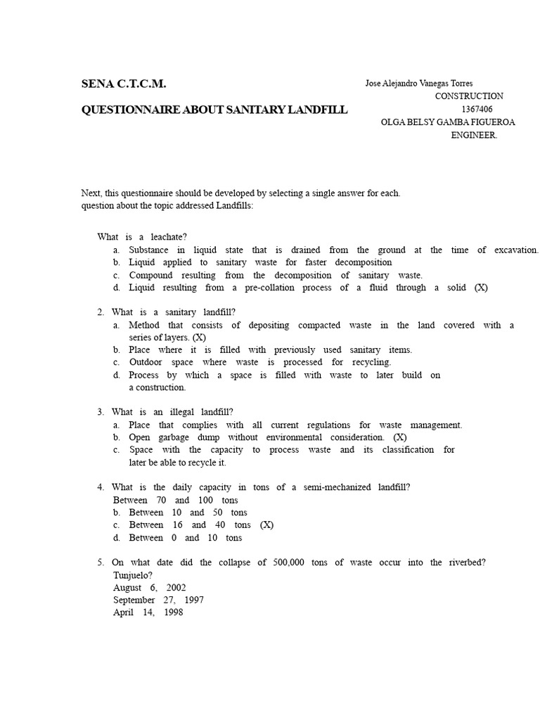 Landfill Questionnaire Pdf Drainage Waste