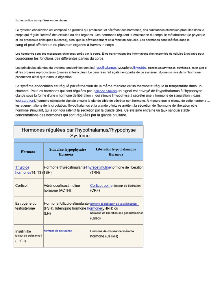 Introduction Au Système Endocrinien Pdf Hypothalamus Hypophyse
