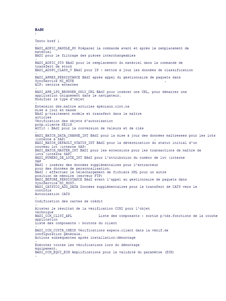 Liste des BAdI SAP et leurs fonctions | PDF | Facture | Informatique