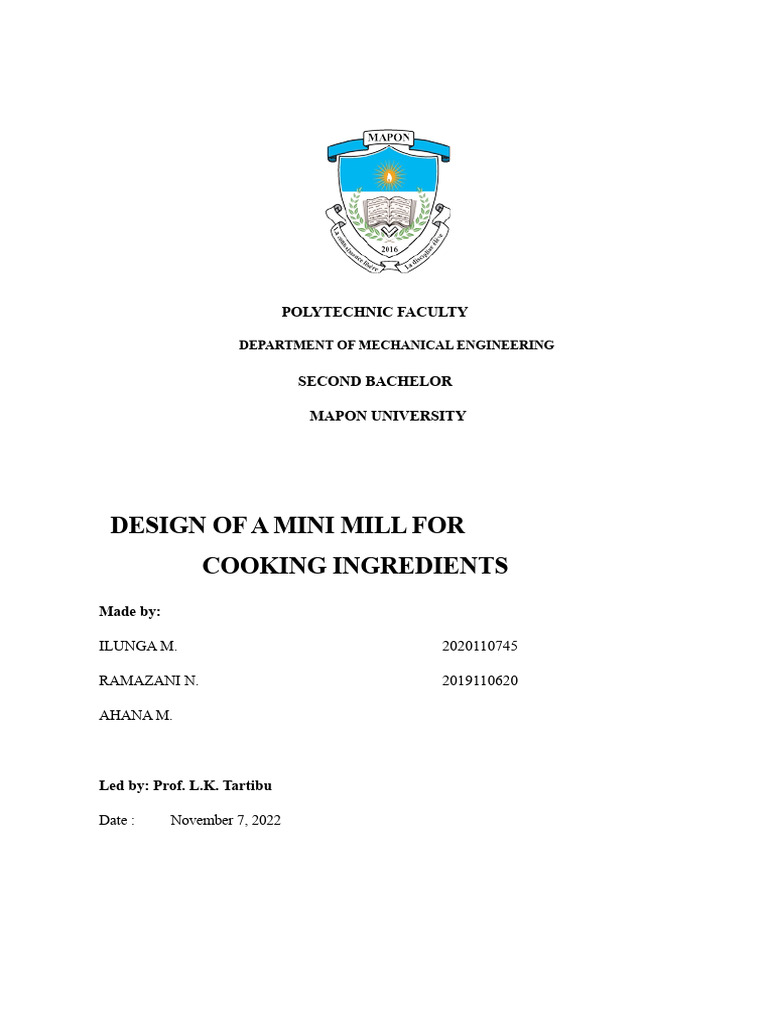 Mini Mill Design for Cooking Ingredients | PDF | Mill (Grinding)