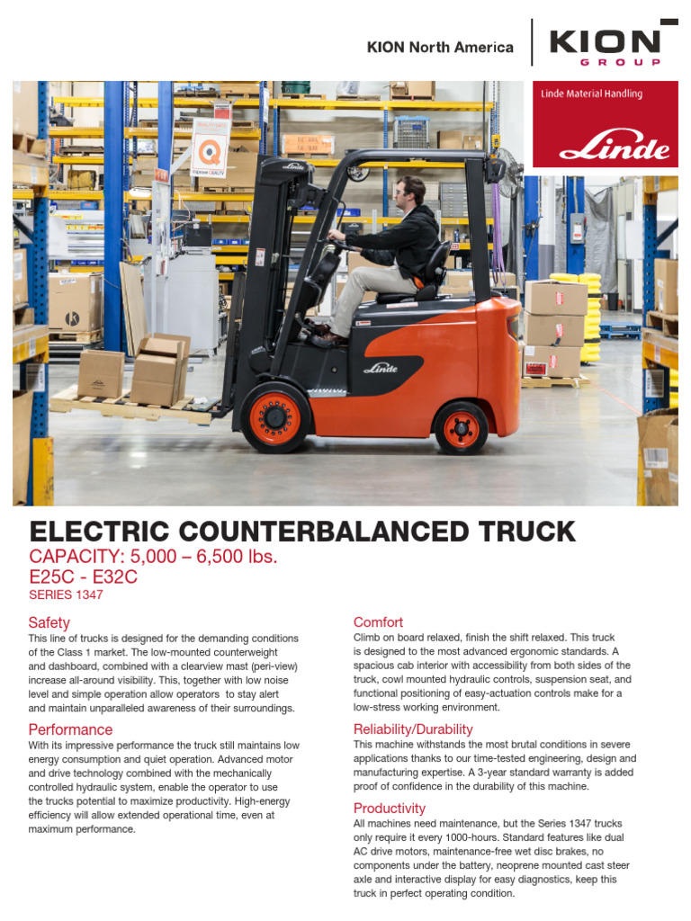Linde Electric Counterbalanced Trucks Specs | PDF | Truck | Brake