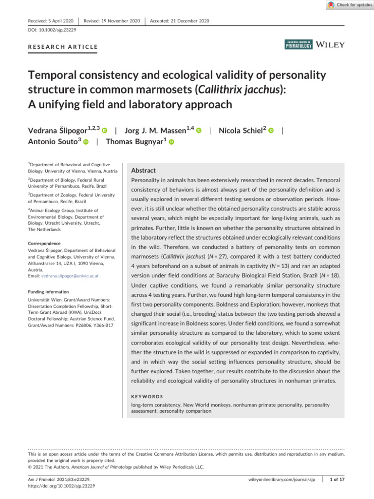 American J Primatol - 2021 - Šlipogor - Temporal Consistency and ...