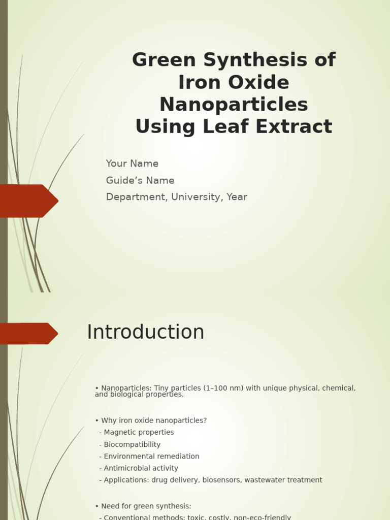 Green Synthesis of Iron Oxide Nanoparticles | PDF | Nanoparticle | Iron