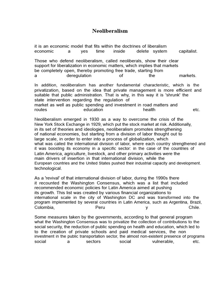 Understanding Neoliberalism and Its Impact | PDF | Neoliberalism ...