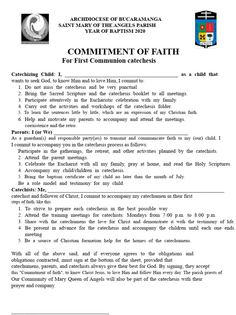 Commitment of Faith First Communion | PDF | Eucharist | Christian ...