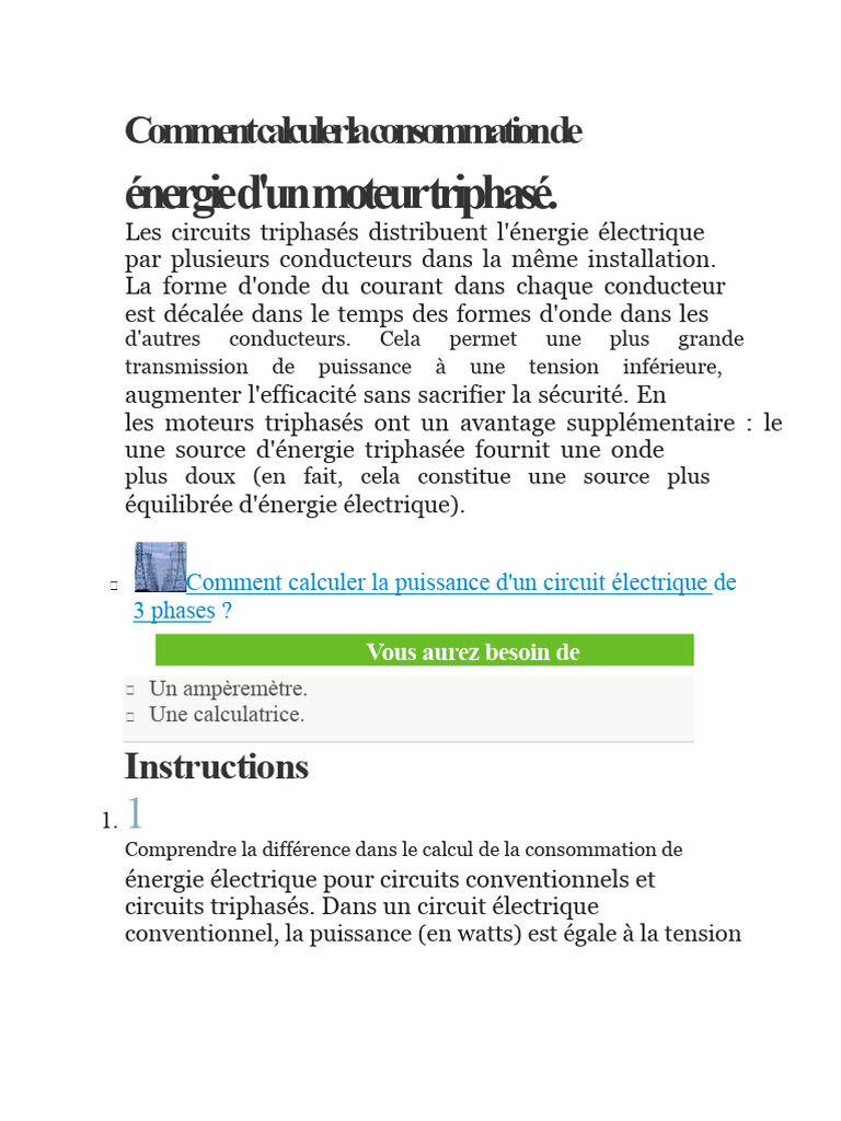 Calcul de la consommation moteur triphasé PDF Courant électrique — free download