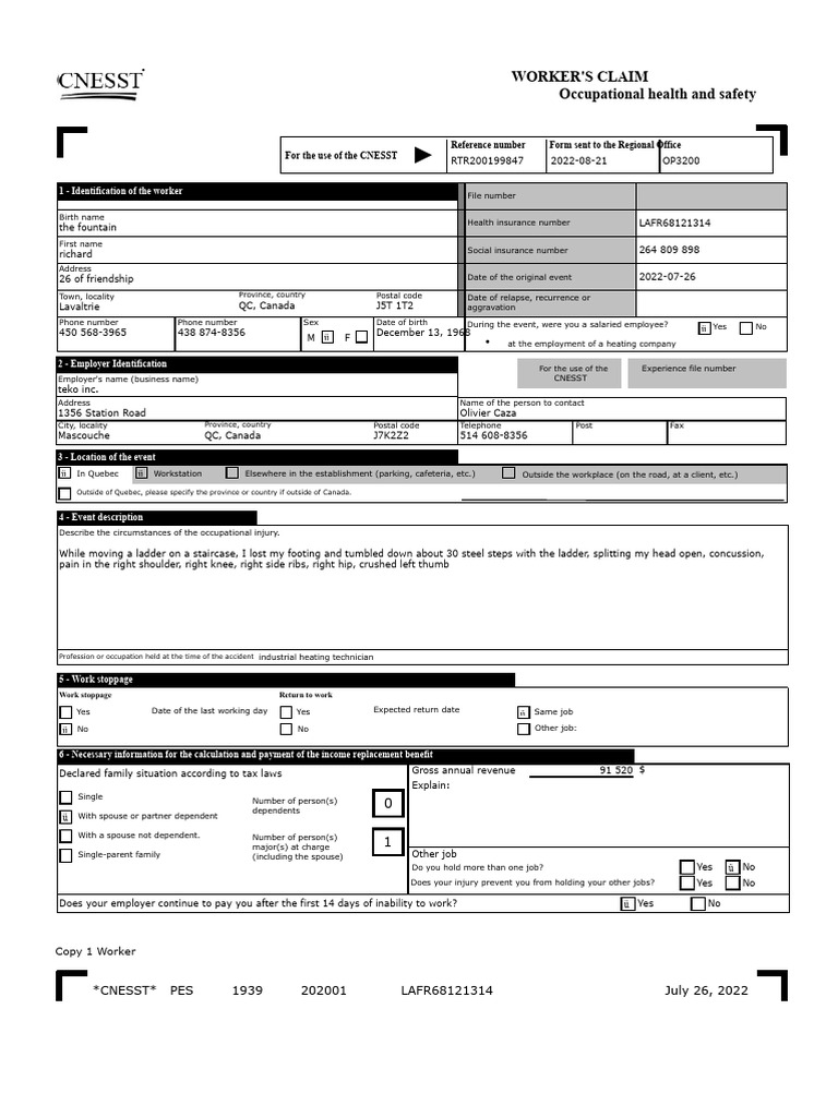 Worker’s Occupational Injury Claim Form | PDF | Physical Therapy ...