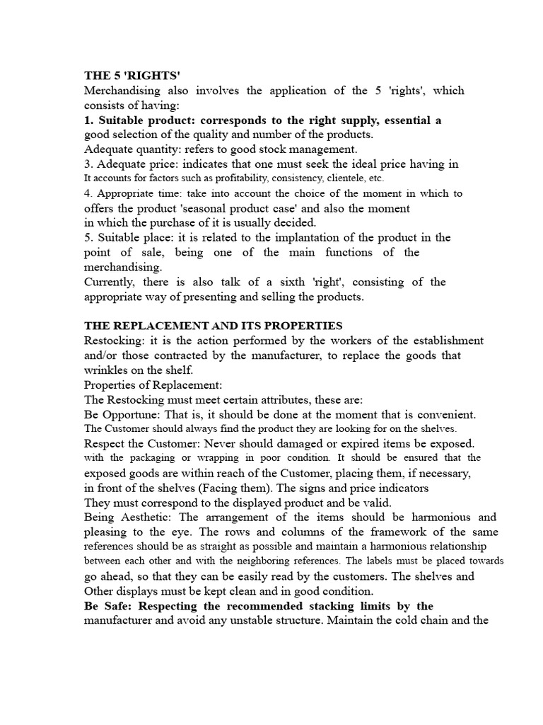 Merchandising 5 Rights | PDF | Product (Business) | Sales