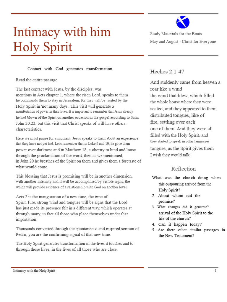Intimacy with the Holy Spirit Guide | PDF | Jesus | Acts Of The Apostles
