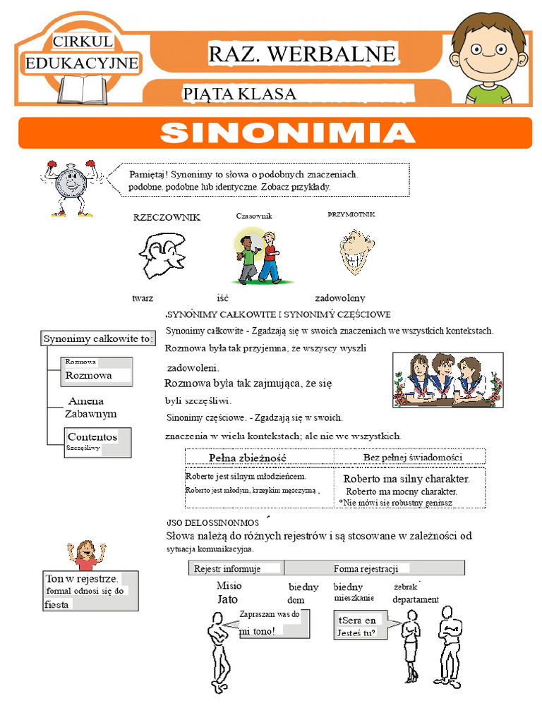 Synonimia Dla Piatego Roku Podstawówki | PDF