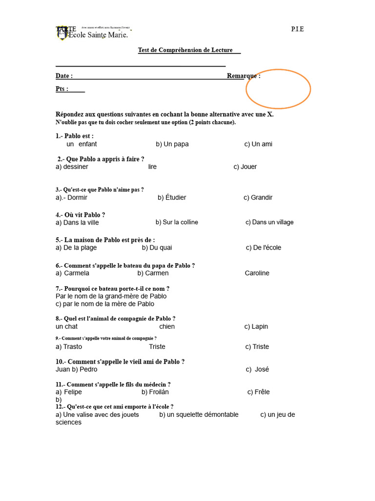 Test de Compréhension de Lecture sur Pablo | PDF | Échecs | Théorie ...