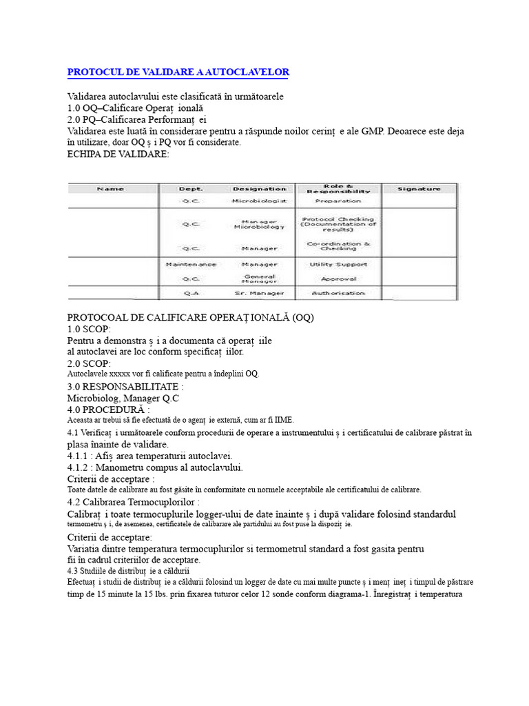 Protocol de Validare A Autoclavului | PDF