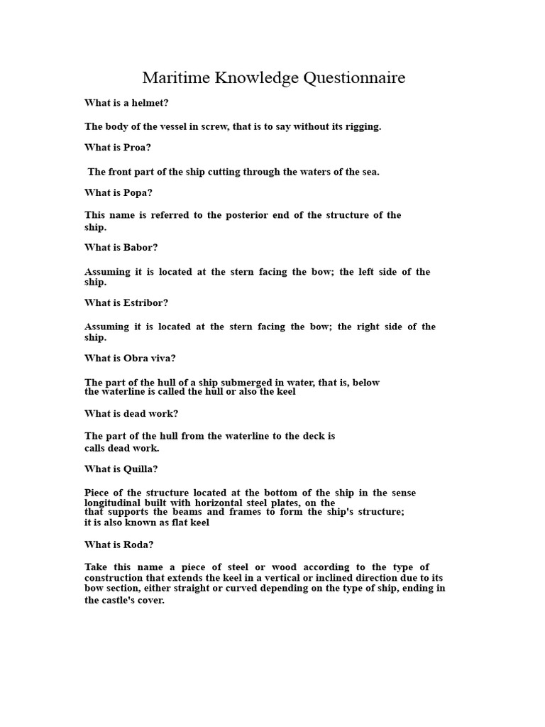 Maritime Knowledge Questionnaire Vera | PDF | Stern | Hull (Watercraft)