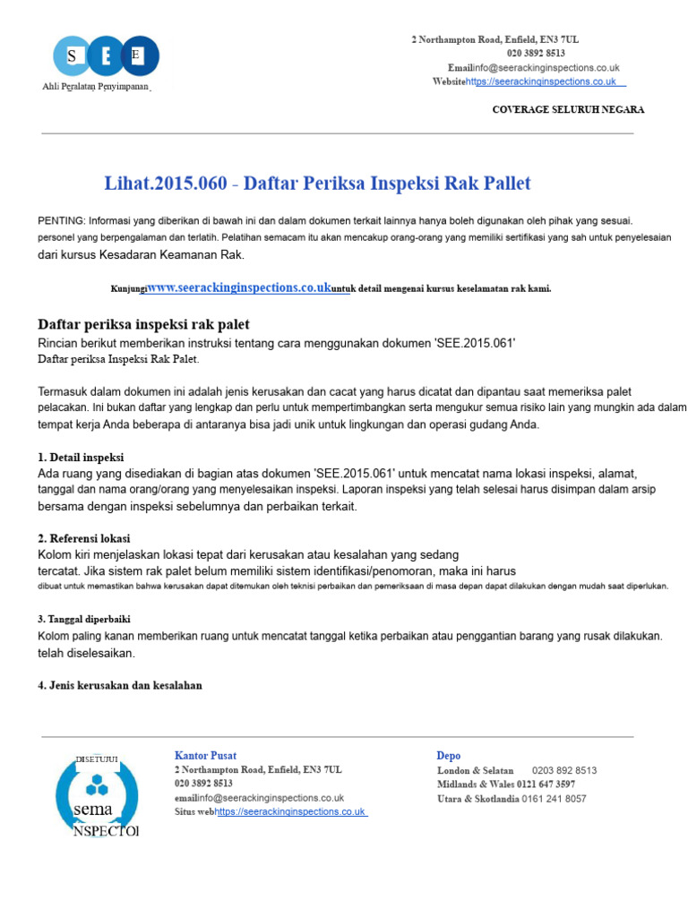 Daftar Periksa Inspeksi Rak Palet | PDF