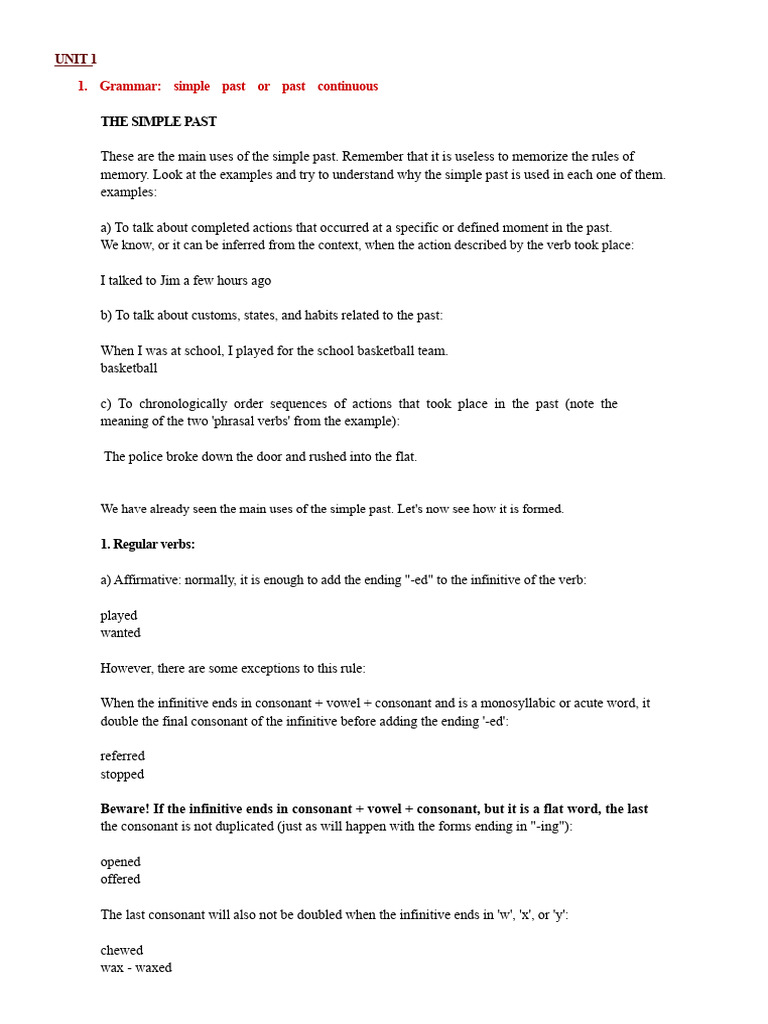 Simple Past and Present Tenses Guide | PDF | Verb | Noun