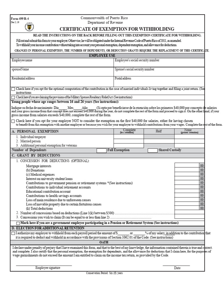 Certificate of Exemption Form 499 R-4 | PDF | Tax Deduction | Tax Exemption