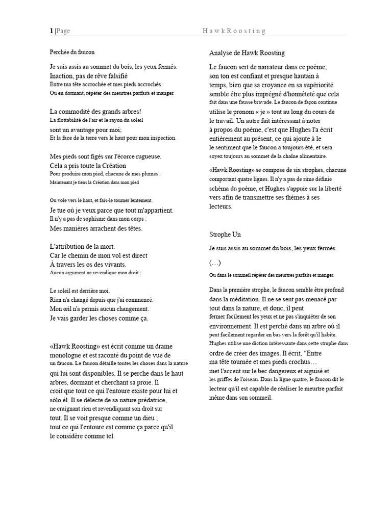 Analyse du poème "Hawk Roosting" | PDF | Dieu | La nature
