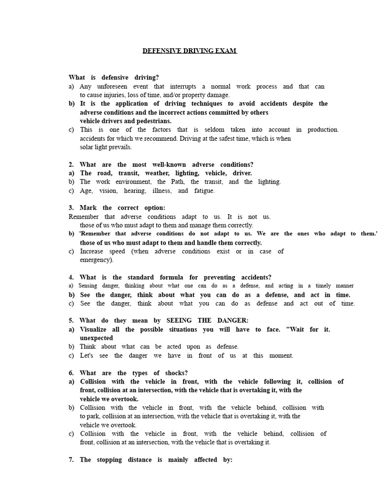 Defensive Driving Exam Guide | PDF | Traffic | Driving